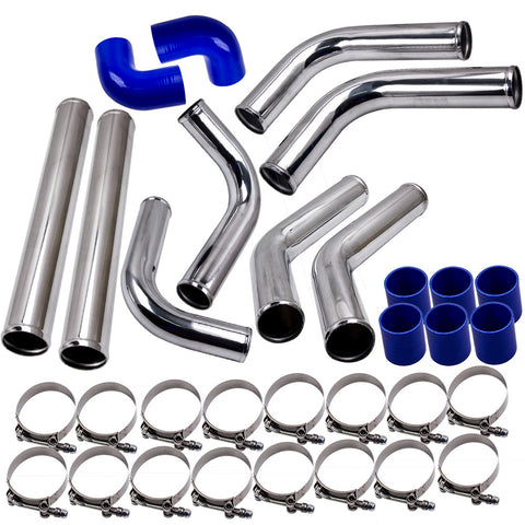 ZUN 2.5" Universal Aluminum Intercooler Turbo Piping Pipe Kit+ Silicone Hose + Clamps 19074328