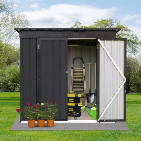 ZUN Metal garden sheds 4ftx6ft outdoor storage sheds black W1350127883