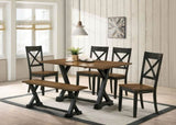 ZUN 2pcs Chairs Farmhouse Design Antique Oak / Antique Black Two-Tone X-shaped back Kitchen B011111837
