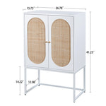 ZUN Natural Rattan 2 Door high cabinet, Built-in adjustable shelf, Easy Assembly, Free Standing Cabinet W68840159