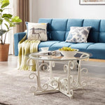ZUN Glass Coffee Table with Sturdy Iron Leaf-shape Base, Leisure Cocktail Table with Tempered Glass Top W2167132673