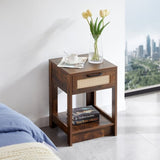 ZUN 15.75" Rattan End table with drawer, Modern nightstand, side table for living room, bedroom,Rustic W126573109