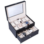ZUN 20 Compartments Dual Layers Elegant Wooden Watch Collection Box Black 74095307