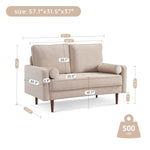 ZUN 57.1 Upholstered Sofa Couch Furniture, Modern Velvet Loveseat, Tufted 3-seater Cushion with Bolster B082111398