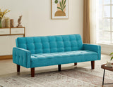 ZUN Blue, Linen Futon Sofa Bed 73.62 Inch Fabric Upholstered Convertible Sofa Bed, Minimalist Style for 29317628