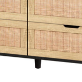 ZUN 43.31"6-Drawers Rattan Storage Cabinet Rattan Drawer with LED Lights and Power Outlet,for W757127558