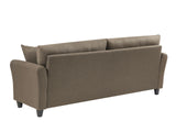 ZUN Light Brown Linen, Three-person Indoor Sofa, Two Throw Pillows, Solid Wood Frame, Plastic Feet 60716529