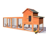 ZUN 122＂Large Wooden Chicken Coop,Outdoor Hen House with Nest Box ,Wire Fence Poultry Cage W773109910