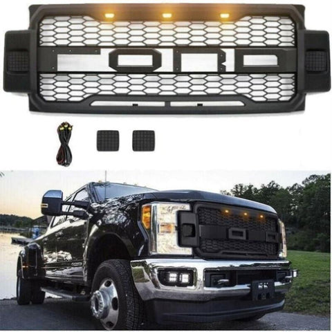 ZUN Front Grille For 2017 2018 2019 Ford f250 f350 Super Duty Raptor Grill W/LED Lights & Letters Matte W2165128599