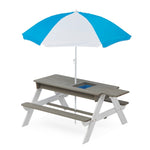 ZUN 3-in-1 Kids Outdoor Wooden Picnic Table With Umbrella, Convertible Sand & Wate, Gray ASTM & CPSIA W1390104709