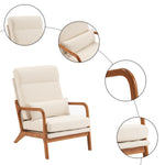 ZUN High Back Solid Wood Armrest Backrest Iron Frame Linen Indoor Leisure Chair Off-White 31656855