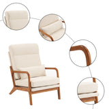 ZUN High Back Solid Wood Armrest Backrest Iron Frame Linen Indoor Leisure Chair Off-White 31656855