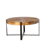 ZUN 33.46"Retro drawing technology Splicing Round Coffee Table,Fir Wood Table Top with Black Cross Legs W757136706