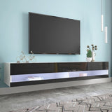 ZUN 180 Wall Mounted Floating 80" TV Stand with 20 Color LEDs W33128748