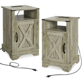 ZUN Wooden Tall Storage Cabinet Bedroom Nightstands Set Of 2 Light Gray Night Stand With Charging W1828P154467