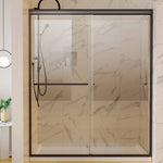 ZUN 60 in. x 72 in. Traditional Sliding Shower Door in Matte black with Clear Glass W637123846