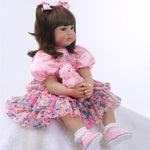 ZUN 24" Beautiful Simulation Baby Golden Curly Girl Wearing Colorful Print Skirt Doll 32072989