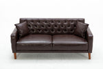 ZUN Brown PU Leather Sponge Sofa, Indoor Sofa, Removable Wooden Feet, Tufted Buttons 62729230
