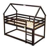 ZUN Twin over Twin Loft Bed with Roof Design, Safety Guardrail, Ladder, Espresso W50446269