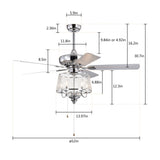 ZUN 52 Inch Crystal Ceiling Fan , Modern Electrical Fan with 5 Wood Reversible Blades, 4 Bulbs Not W1592122690