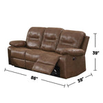ZUN Brown Breathable Leatherette Manual Motion Sofa with Metal Reclining Mechanism and Pine Frame B01682185