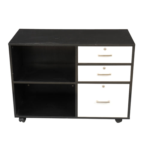ZUN Wood File Cabinet with 3 Drawer and 2 Open Shelves Office Storage Cabinet with Wheel Printer Stand, 20642769
