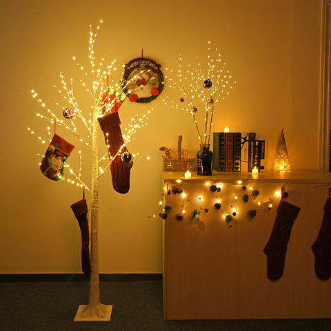 ZUN 6FT Lighted Birch Tree with 305 LEDs Warm White Lights, 8 Lighting Modes & Brightness Adjustment for 16611011