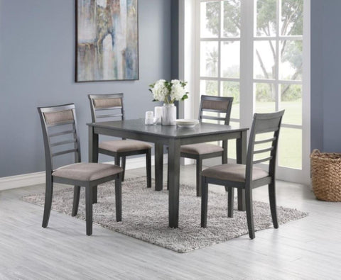 ZUN Antique Grey Finish Dinette 5pc Set Kitchen Breakfast Table w wooden Top Cushion Seats Chairs B01146597
