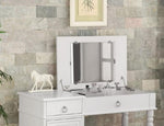 ZUN Bedroom Vanity Set w Stool Open Up Mirror Storage Space Drawers Rubber wood Ring Pull Handles White B011113343