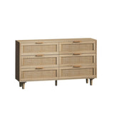 ZUN 51.18"6-Drawers Rattan Storage Cabinet Rattan Drawer,for Bedroom,Living Room,Natural W75784346