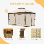 ZUN 10'x13' Gazebo, Outdoor Gazebo with Mosquito Netting, Metal Frame Double Roof Soft Top Patio Gazebo W1859112528