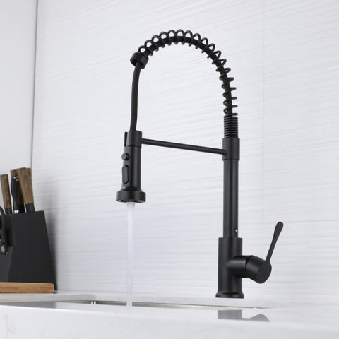 ZUN Kitchen Faucet with Pull Down Sprayer Matte Black, High Arc Single Handle Kitchen Sink Faucet , W1177125358
