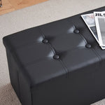 ZUN FCH 76*38*38cm Glossy Pull Point PVC MDF Foldable Storage Footstool Black 91658138