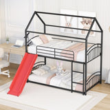 ZUN Twin Over Twin Metal Bunk Bed With Slide,Kids House Bed Black+Red MF313919AAJ