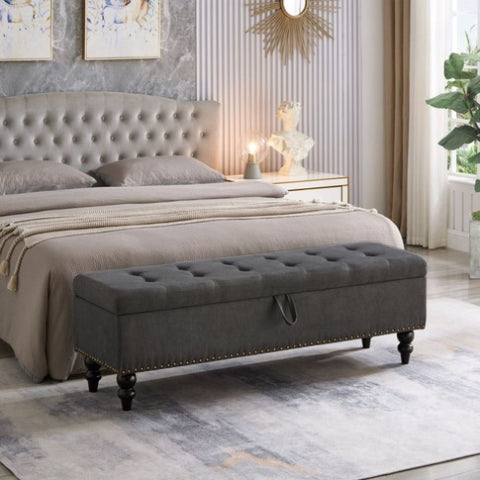 ZUN 59" Bed Bench with Storage Grey Fabric W1097124942