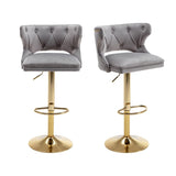 ZUN Bar Stools With Back and Footrest Counter Height Dining Chairs-Velvet Grey-2PCS/SET W67663275