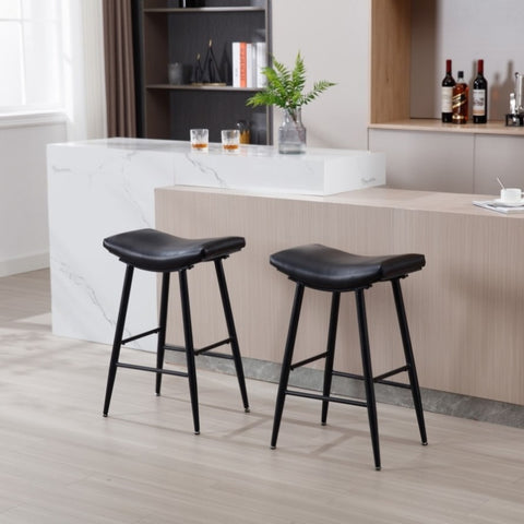 ZUN Bar Stools Set of 2 Armless Counter Low Bar Stools Without Back Modern PU Leather Stools with Metal W1439125936