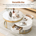 ZUN Modern Round Nesting Coffee Table with Drawers in White WF307201AAK