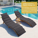 ZUN TOPMAX Outdoor Patio Wood Portable Extended Chaise Lounge Set with Foldable Tea Table for Balcony, WF300021AAE