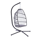 ZUN Outdoor Patio Wicker Folding Hanging Chair,Rattan Swing Hammock Egg Chair With Cushion And Pillow 59642009