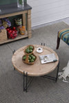 ZUN D32" x 18" Farmhouse Round Wooden Round Coffee Table with Metal Legs W2078P147520