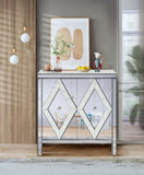 ZUN Storage Cabinet with Mirror Trim and Diamond Shape Design, Silver ,for Living Room, Dining Room, W1445103593