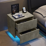 ZUN Nightstand with LED Strip Lights, Modern Bed Side Table with 2 Drawers, End Table for Living Room, W2178133309