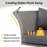 ZUN GO 51.9" 2-Person Hanging Seat, Rattan Woven Swing Chair, Porch Swing With Ropes, Gray Wicker And WF300209AAA