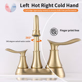 ZUN 2-Handle 4-Inch Brushed Gold Bathroom Faucet, Bathroom Vanity Sink Faucets with Pop-up Drain and 64388747