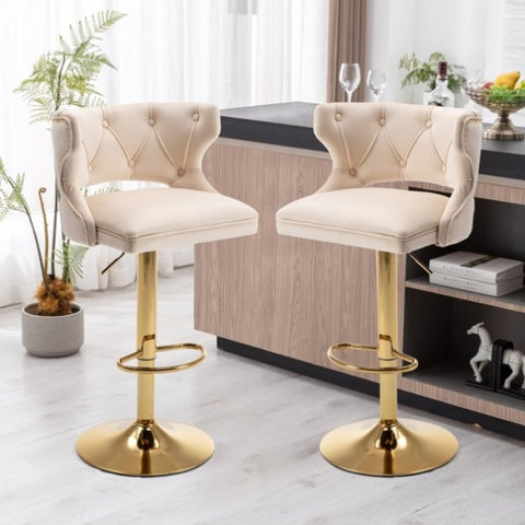 ZUN Bar Stools With Back and Footrest Counter Height Dining Chairs-Velvet Beige-2PCS/SET W67663285