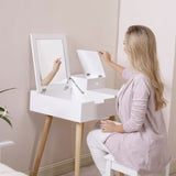 ZUN Wooden Vanity Desk Flip-top Dressing Mirror Writing table Computer Desk,White KHR40002WH