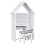 ZUN House-Shaped Kids Desk with a cushion stool,House-Style Desk and Stool Set,White W50489970