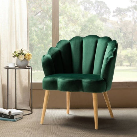 ZUN Flora Scalloped Velvet Arm Chair-GREEN W1137142225