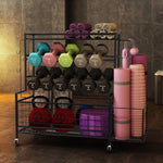 ZUN Yoga Mat Holder, Yoga Mat Storage Rack, Home Gym Storage With Hooks and Wheels ,Black W1401141798